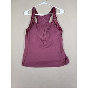 Private Island Shirt Womens Large L Built In Bra Stretch Pink Tank Top Cotton